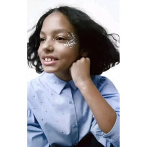 Zara Shirt Button Down Kids 11-12  Light Blue  Studded  Longsleeve